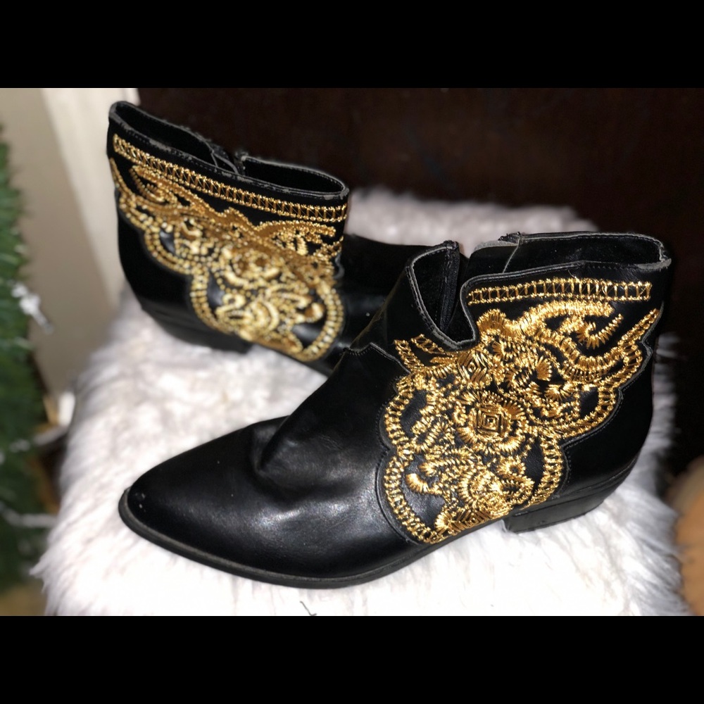 Gold Embellished ankle boots